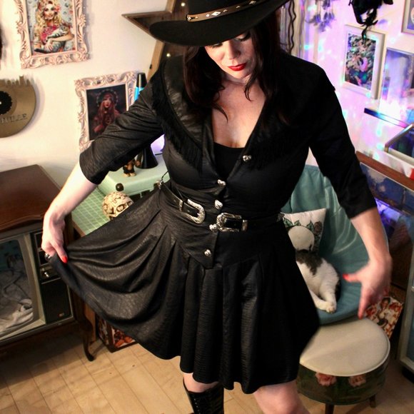 Western Cowgirl Snake Fringe Mini Dress with Heart Buttons - Picture 2 of 5